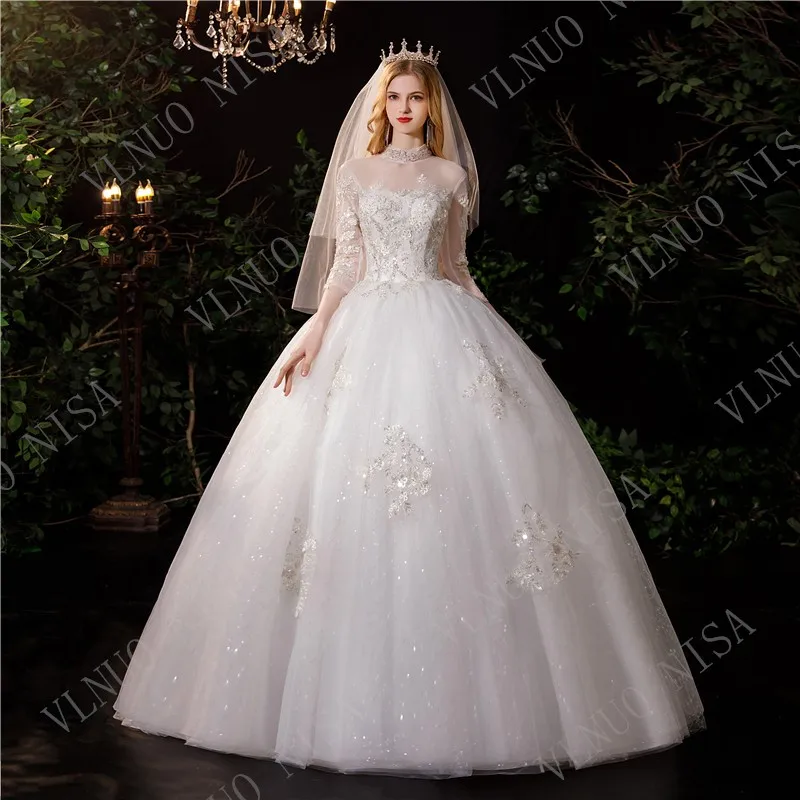 VLNUO NISA New Fashion Simple Beautiful High Neck Wedding Dresses Plus Size Three Quarter Sleeve Lace Bead Sequined Bride Gowns
VLNUO NISA New Fashion Simple Beautiful High Neck Wedding Dresses Plus Size Three Quarter Sleeve Lace Bead Sequined Bride Gowns