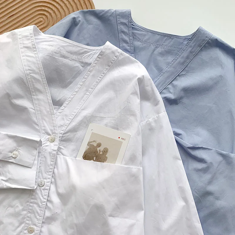 Shirt Women's Spring And Summer 2021 New Women's Clothing Design Long Sleeve V-neck Chic Top White Loose Shirt
Shirt Women's Spring And Summer 2021 New Women's Clothing Design Long Sleeve V-neck Chic Top White Loose Shirt