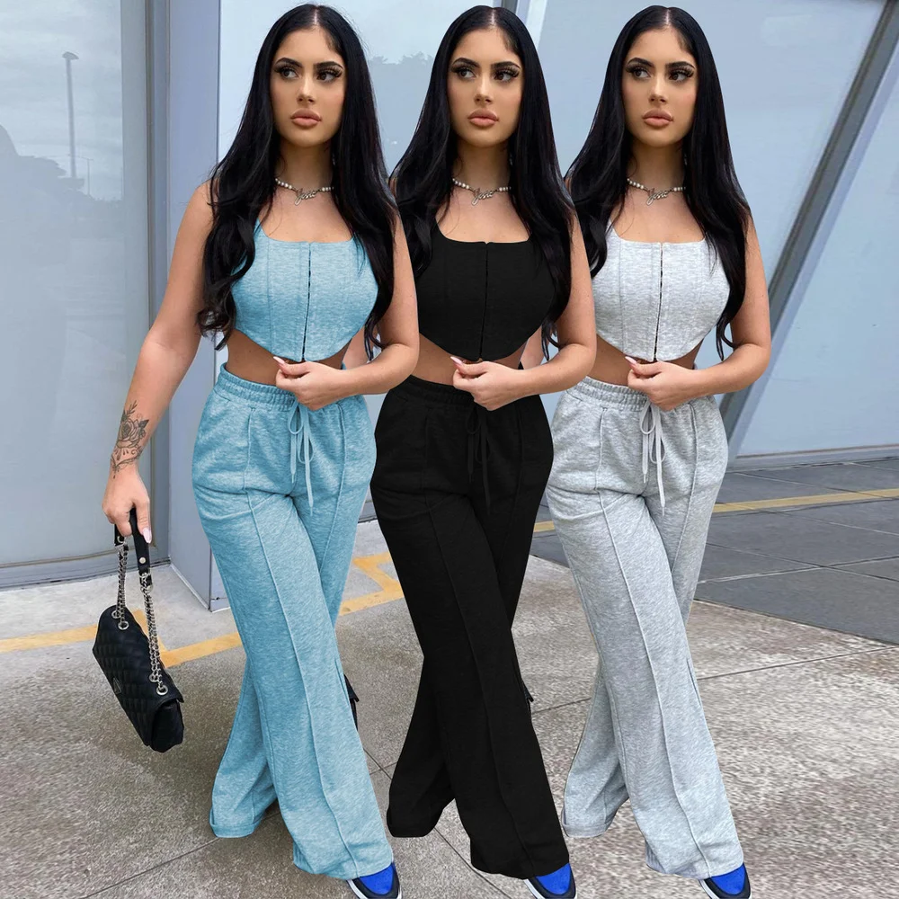 Casual Sportswear Two Piece Sweatsuit Women's Tracksuit Sleeveless Crop Tank Top and Workout Wide Leg Trouser Loungewear Outfit
Casual Sportswear Two Piece Sweatsuit Women's Tracksuit Sleeveless Crop Tank Top and Workout Wide Leg Trouser Loungewear Outfit