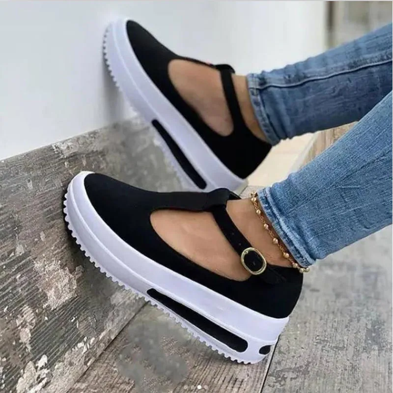 Women's Casual Shoes 2021 Summer Style Increased Thick-soled Flat Shoes Hollow Buckle Walking Shoes Women Sandals Women Shoes