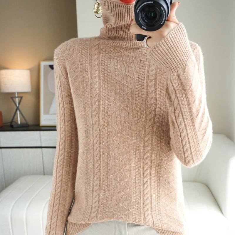 LHZSYY 2021 Autumn and Winter New Wool Sweater Women's High Neck Cable Knit Bottoming Shirt Fashion Loose Warm Cashmere Pullover
LHZSYY 2021 Autumn and Winter New Wool Sweater Women's High Neck Cable Knit Bottoming Shirt Fashion Loose Warm Cashmere Pullover