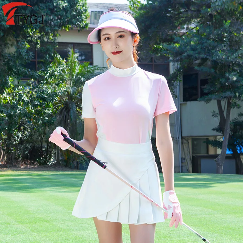 Golf fashion and comfortable ladies short-sleeved quick-drying T-shirt Stand-up high-neck stretch sports sunscreen clothing
Golf fashion and comfortable ladies short-sleeved quick-drying T-shirt Stand-up high-neck stretch sports sunscreen clothing