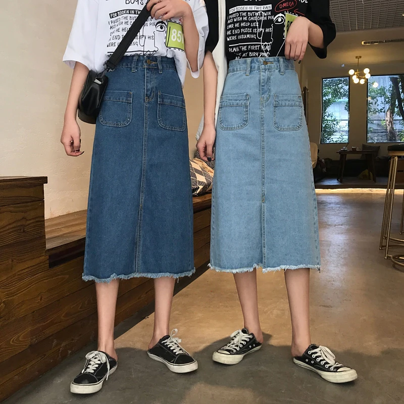 Lady Denim Skirt High-waist Double Pockets Casual Knee-length Denim Skirt Spring Autumn Casual Button Solid A-line Skirt Female
Lady Denim Skirt High-waist Double Pockets Casual Knee-length Denim Skirt Spring Autumn Casual Button Solid A-line Skirt Female