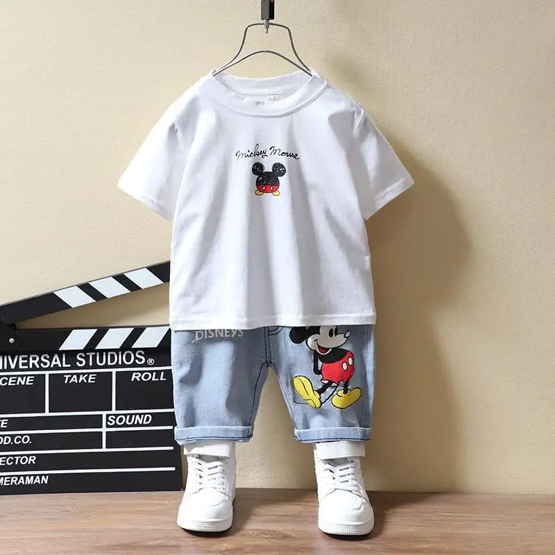 Children's Suit Cartoon Disney Mickey Print Half-Sleeved T-Shirt Boys and Girls Blue Jeans Pure Cotton Summer Unisex Clothing
Children's Suit Cartoon Disney Mickey Print Half-Sleeved T-Shirt Boys and Girls Blue Jeans Pure Cotton Summer Unisex Clothing