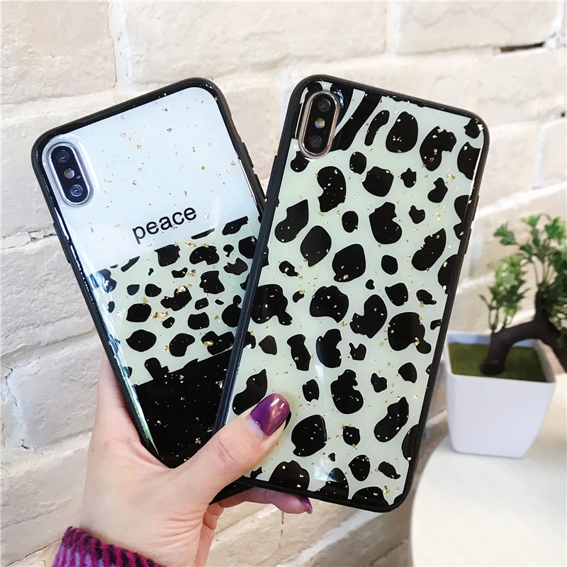Блестящий чехол с леопардовым принтом для iPhone 11 Pro Max X Xr Xs Роскошная мягкая задняя