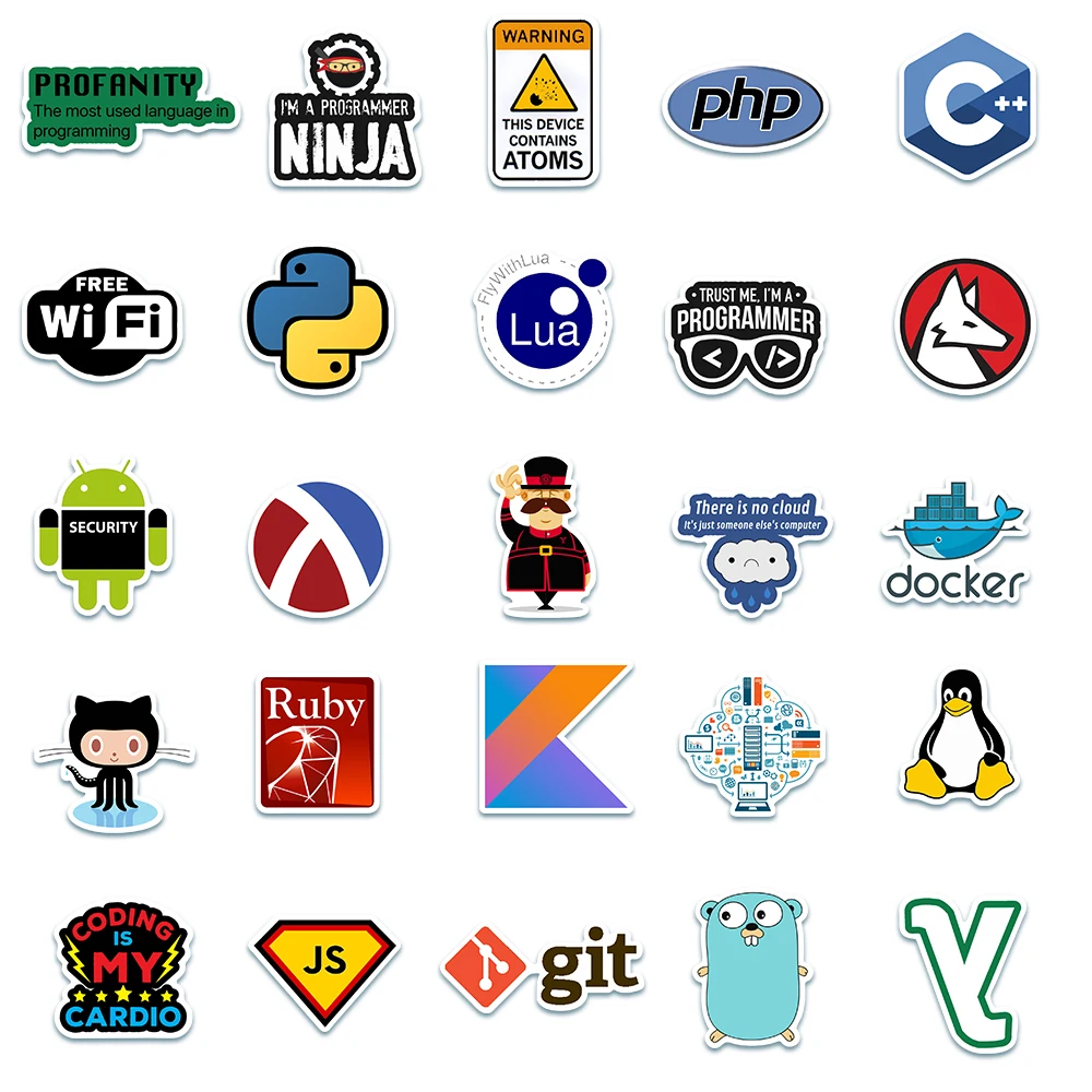 10/50 шт. программатор интернет-Java наклейки Geek Php Docker Html язык программирования