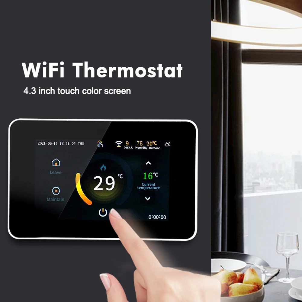 Intelligent Wi-Fi Smart Thermostat with LCD Touch Screen 3A 16A AC 85-275V Heating Temperature Controller for Google Alexa Home
Intelligent Wi-Fi Smart Thermostat with LCD Touch Screen 3A 16A AC 85-275V Heating Temperature Controller for Google Alexa Home