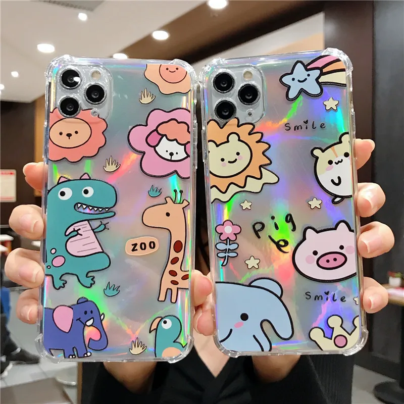 Роскошный лазерный сияющий милый чехол в виде динозавра Зоопарк Для OPPO A9 2020 Realme X
