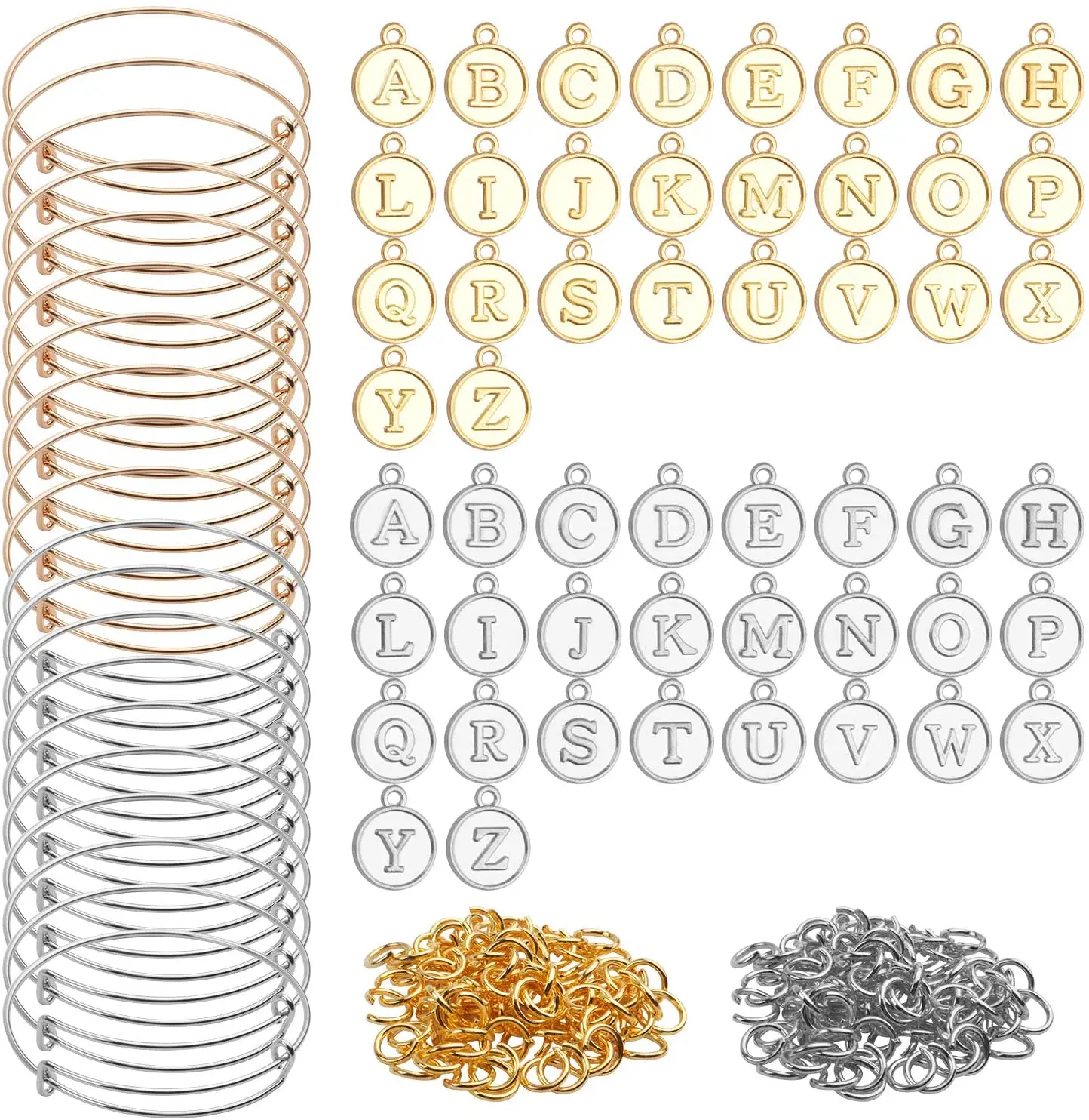 Bangle Bracelet Bulk,20pcs Expandable Bangle Bracelet and 52pcs Alphabet Letter Charms with 100pcs Open Jump Rings
Bangle Bracelet Bulk,20pcs Expandable Bangle Bracelet and 52pcs Alphabet Letter Charms with 100pcs Open Jump Rings