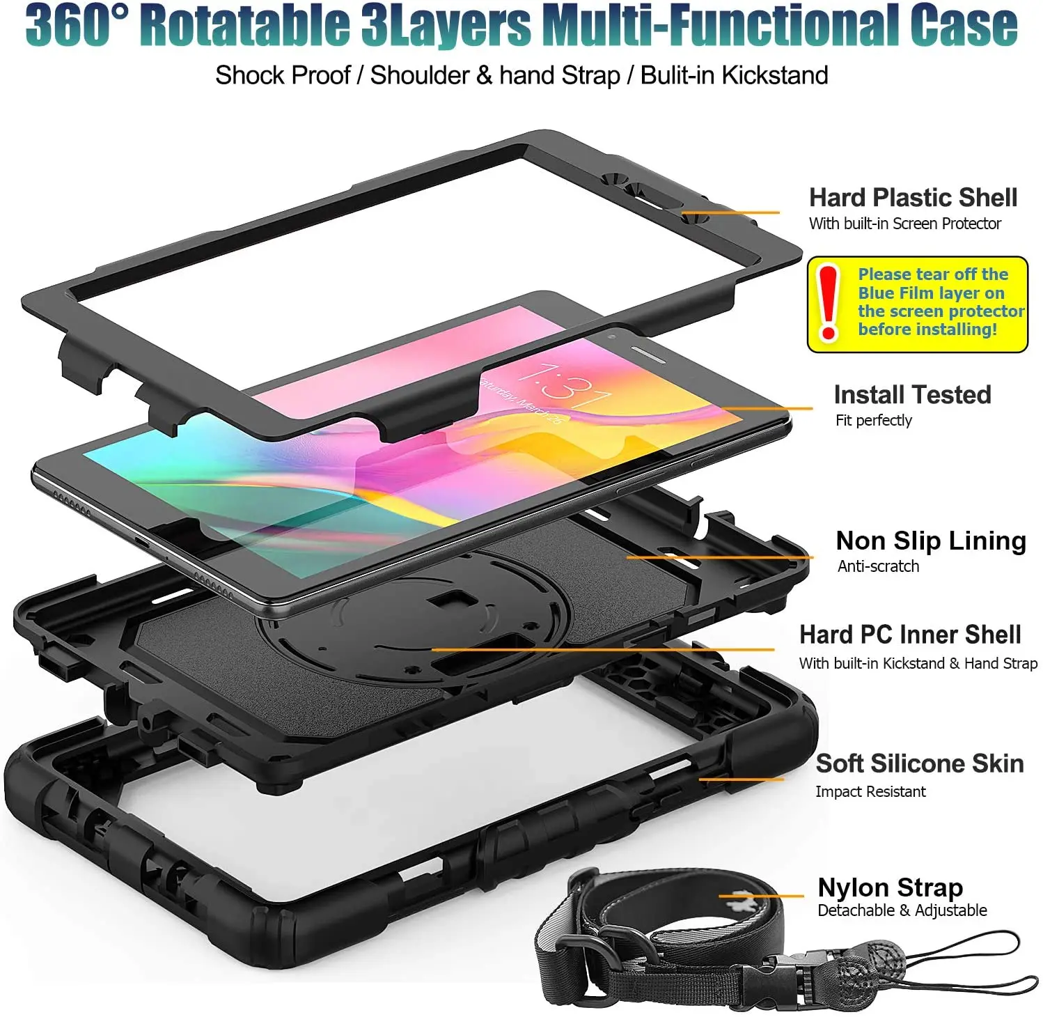 For Samsung Tab A 8.0 2019 Case SM-T290 SM-T295 T297 Three Layer 360 Rotating Hand Shoulder Strap Rugged Case Screen Protector 
For Samsung Tab A 8.0 2019 Case SM-T290 SM-T295 T297 Three Layer 360 Rotating Hand Shoulder Strap Rugged Case Screen Protector