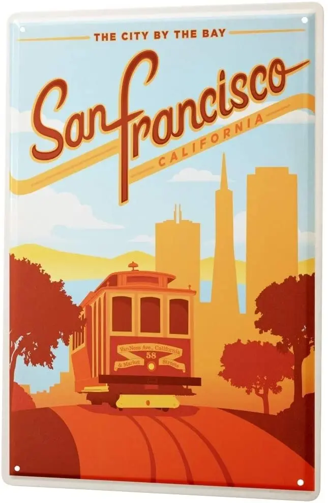 

SINCE 2004 Tin Sign Metal Plate Decorative Sign Home Decor Plaques Deco City San Francisco Cable Car 8X12