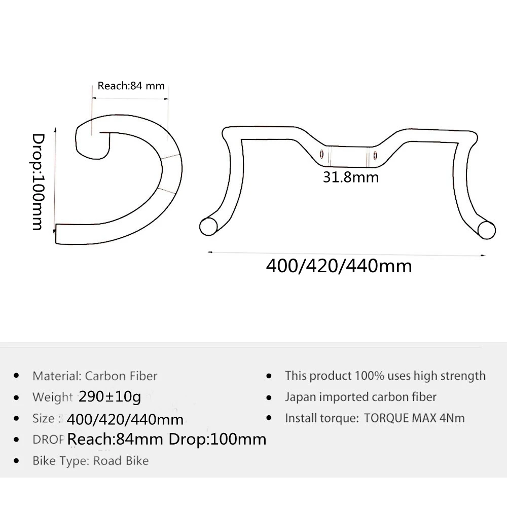 NO LOGO Full Carbon Fiber Road Bike Handlebar 31.8mm Bicycle Handlebar Bent Bar Parts 400/420/440mm
NO LOGO Full Carbon Fiber Road Bike Handlebar 31.8mm Bicycle Handlebar Bent Bar Parts 400/420/440mm