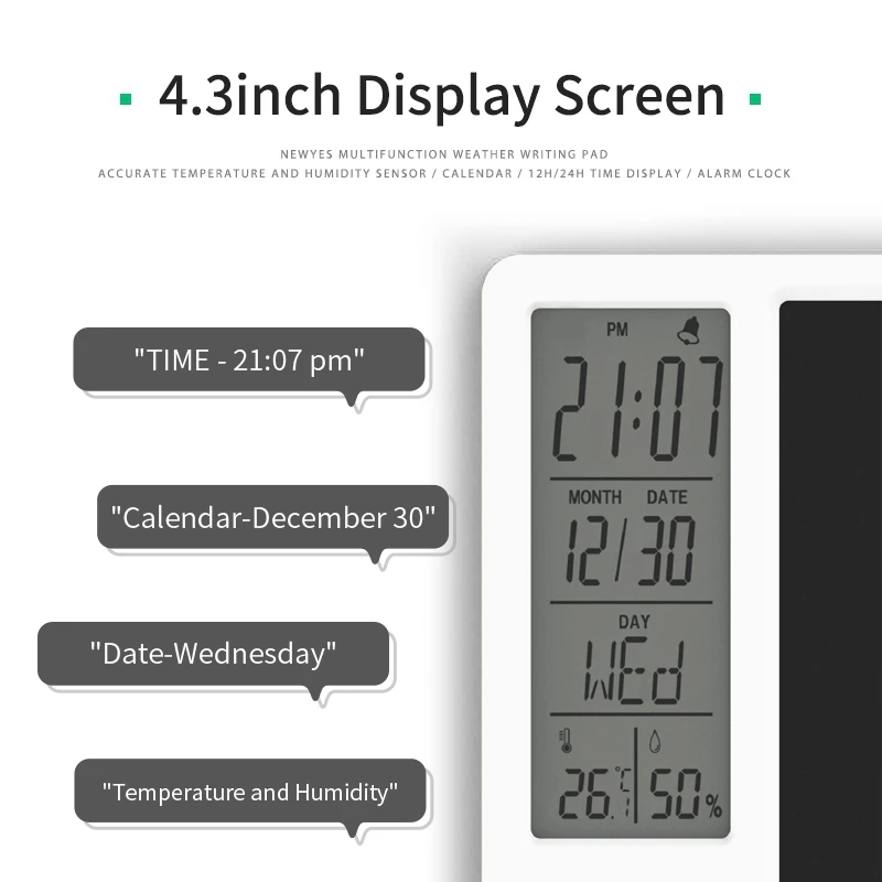 Clock Calendar LCD Writing Tablet Electronic Digital Graphic Drawing Weather Pad Temperature Humidity Display
Clock Calendar LCD Writing Tablet Electronic Digital Graphic Drawing Weather Pad Temperature Humidity Display
