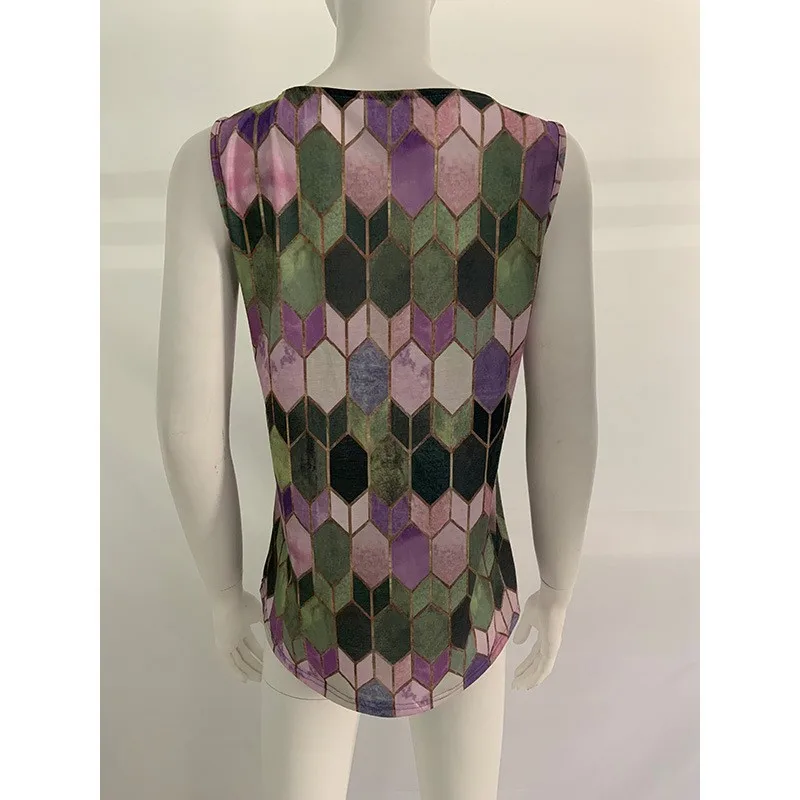 Женская винтажная блузка без рукавов с геометрическим принтом | одежда