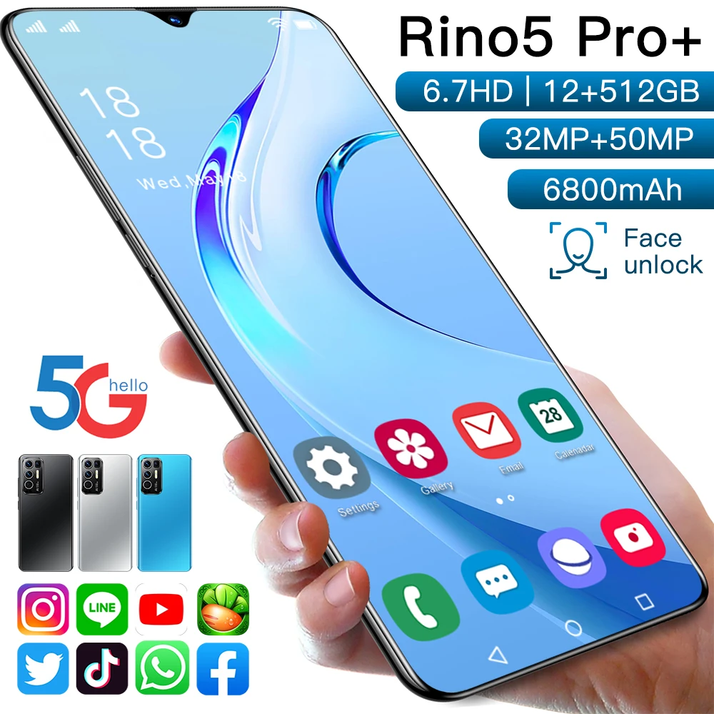 Rino5 Pro Smartphones New 2021 6.7 Inch 12+512GB Face Fingerprint Unlock 32+50MP 10 Core 6800mAh Andriod Cellphone MTK6889
Rino5 Pro Smartphones New 2021 6.7 Inch 12+512GB Face Fingerprint Unlock 32+50MP 10 Core 6800mAh Andriod Cellphone MTK6889