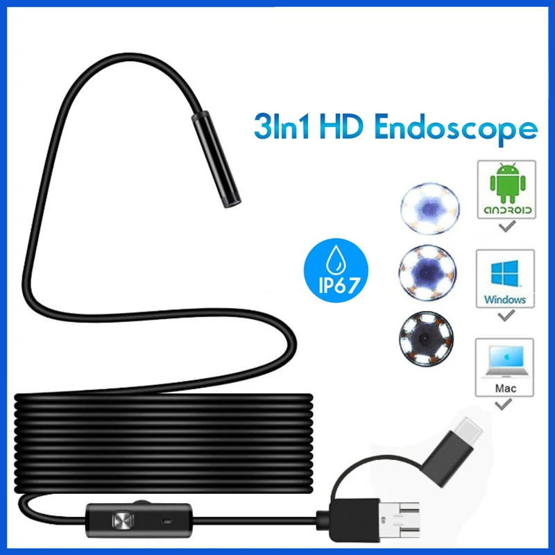 USB Mini Endoscope Camera Flexible IP68 Waterproof Snake Cable Inspection Borescope Camera for Android PC Notebook 6 LEDs
USB Mini Endoscope Camera Flexible IP68 Waterproof Snake Cable Inspection Borescope Camera for Android PC Notebook 6 LEDs