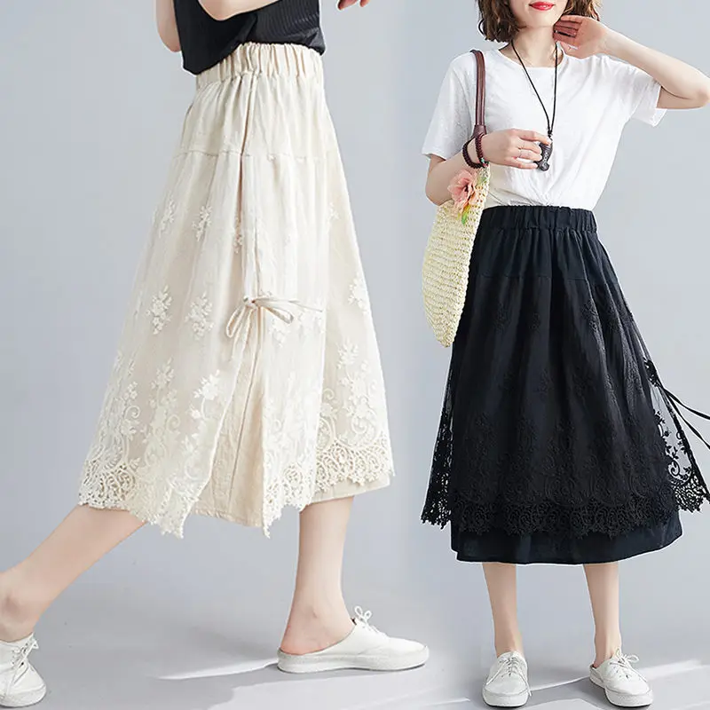 Women Lace Stitching Solid Color Cotton Linen Skirt 2021 New Spring Summer Plus Size Lady Elastic Waist Slit A-Line Skirt aq083
Women Lace Stitching Solid Color Cotton Linen Skirt 2021 New Spring Summer Plus Size Lady Elastic Waist Slit A-Line Skirt aq083