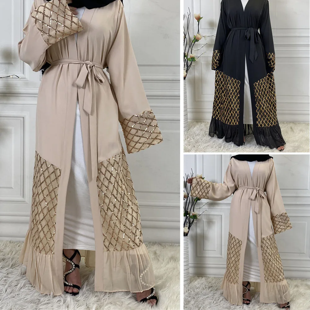 Ramadan Islamic Muslim Open Abayas Women Luxury Sequins Party Evening Maxi Robe Kimono Kaftan Middle East Dubai Islamic Clothing 
Ramadan Islamic Muslim Open Abayas Women Luxury Sequins Party Evening Maxi Robe Kimono Kaftan Middle East Dubai Islamic Clothing