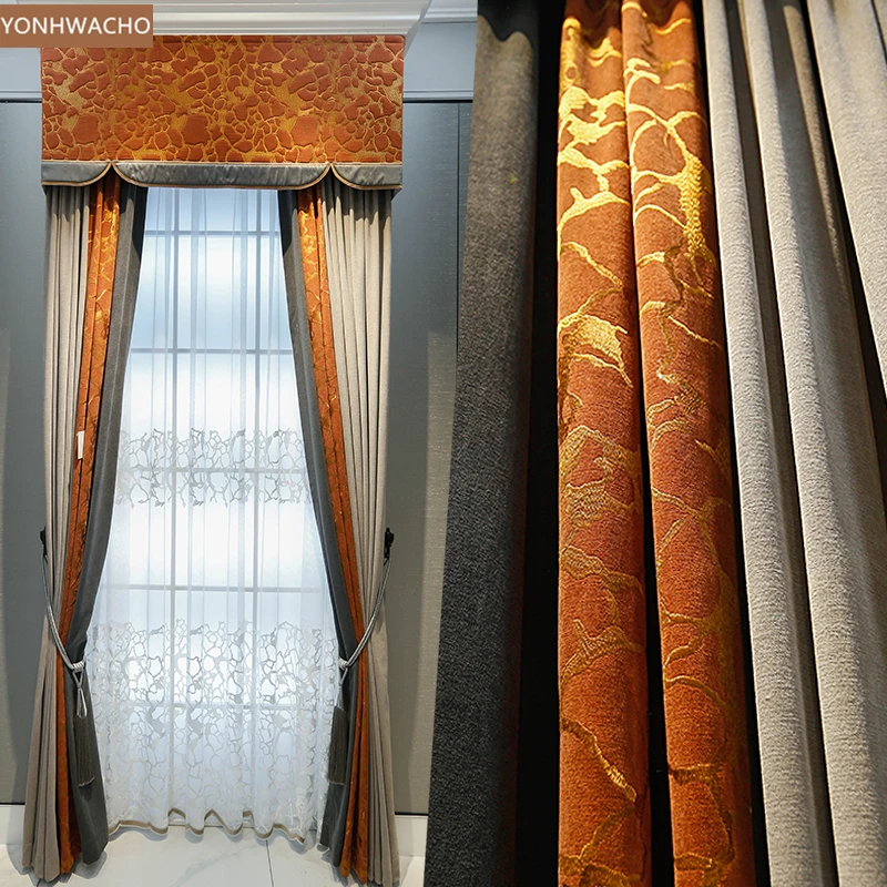 Custom curtain modern Grey coffee Chenille stitching orange embroidery thick cloth blackout curtain valance tulle panel C169
Custom curtain modern Grey coffee Chenille stitching orange embroidery thick cloth blackout curtain valance tulle panel C169