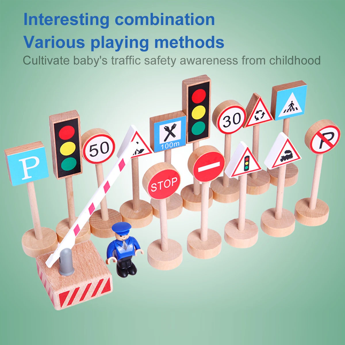 

16pcs Colorful Wooden Street Traffic Signs Parking Scene Street Road Signs Lights Playset Educational Toy for Kids Birthday Gift