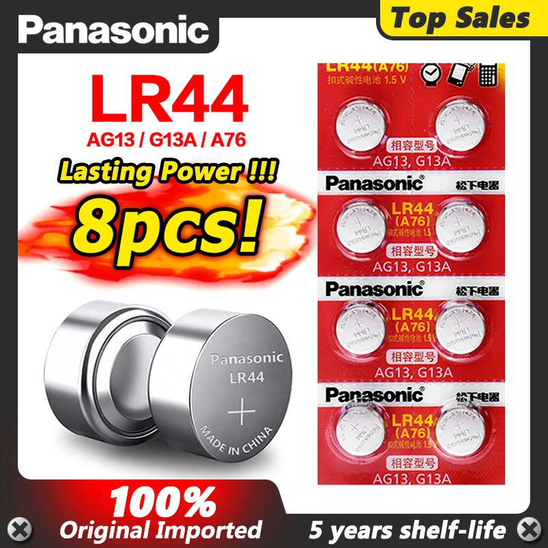 Panasonic 8 шт. 1 5 в Кнопочная батарея lr44 литиевые монетные батареи A76 AG13 G13A LR44 LR1154 357A SR44