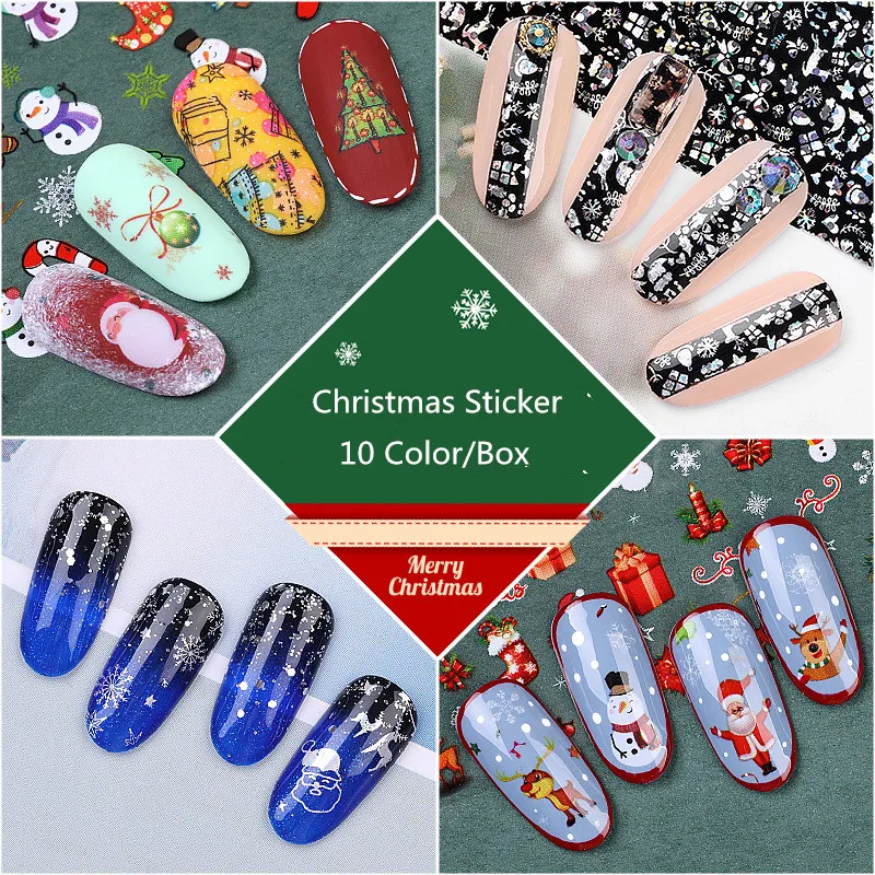 Рождество Стиль стикеры 3D на ногти Nail Art Новый год ногтей Наклейка ползунок Санта