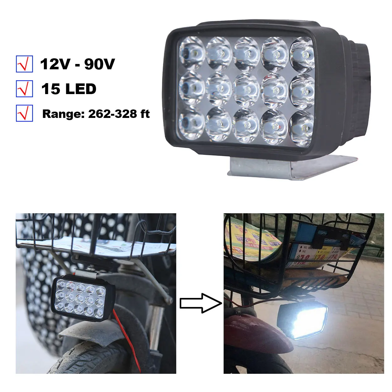 Universal 12V Motorcycle Headlight Spot Light 15 LED 1000LM Motos ATV UTV Scooter Lighting
Universal 12V Motorcycle Headlight Spot Light 15 LED 1000LM Motos ATV UTV Scooter Lighting