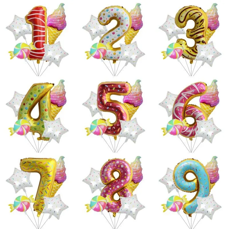 

5pcs 32inch Donut Number Foil Balloons Set Fruit Ice Cream Helium Ballon Baby Shower Birthday Party Decorations Kids Toy Balloon