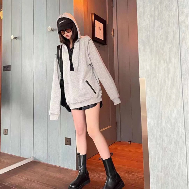 High Quality Fashion Women Hoody Gray Color Oversize Two Pockets Color Block Hooded Coats Casual Outerwear
High Quality Fashion Women Hoody Gray Color Oversize Two Pockets Color Block Hooded Coats Casual Outerwear