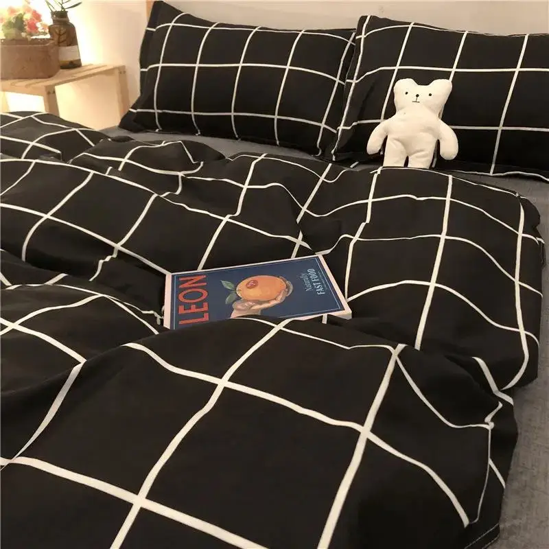 Classic double bed set bed sheet quilt cover pillowcase 4-piece set of various patterns washed cotton Nordic style bed cover 
Classic double bed set bed sheet quilt cover pillowcase 4-piece set of various patterns washed cotton Nordic style bed cover
