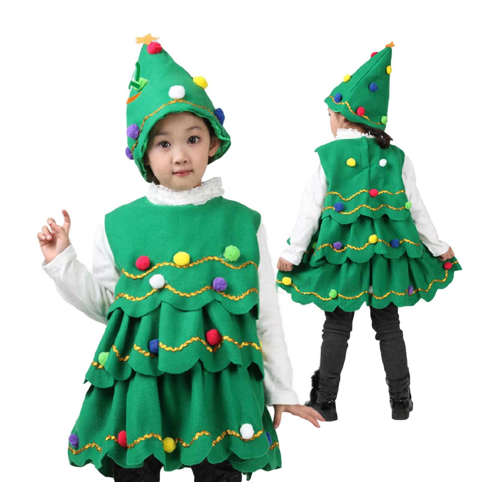 Little Girls Christmas Dress Round Neck Sleeveless Pompom Ruffled Layer A-line Dress Hat Party Christmas Tree Cosplay Costume
Little Girls Christmas Dress Round Neck Sleeveless Pompom Ruffled Layer A-line Dress Hat Party Christmas Tree Cosplay Costume