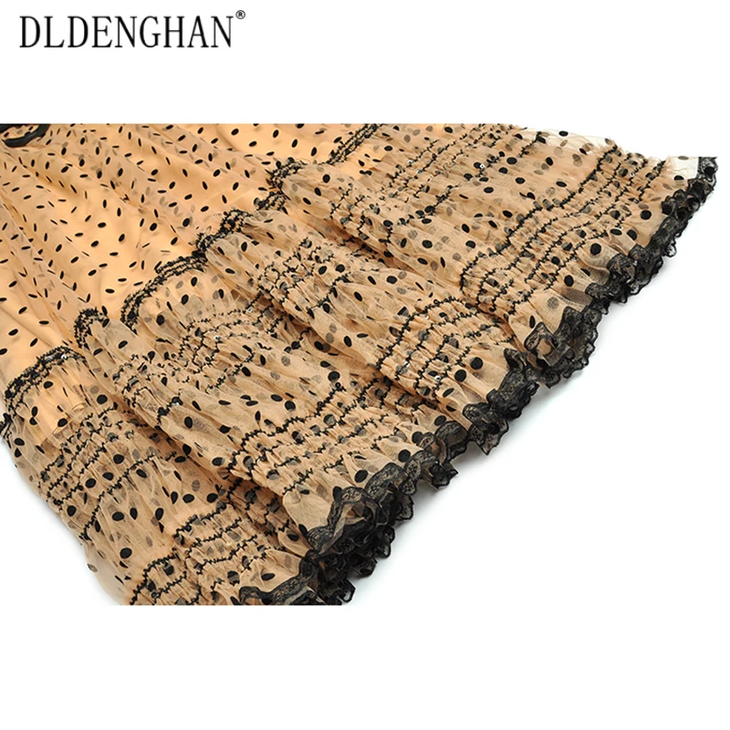 DLDENGHAN Runway Round Neck Short Sleeve Lace Ruffle Dot Mesh Midi Dress Women 2020 Summer New Vestidos Robe Femme Lady
DLDENGHAN Runway Round Neck Short Sleeve Lace Ruffle Dot Mesh Midi Dress Women 2020 Summer New Vestidos Robe Femme Lady