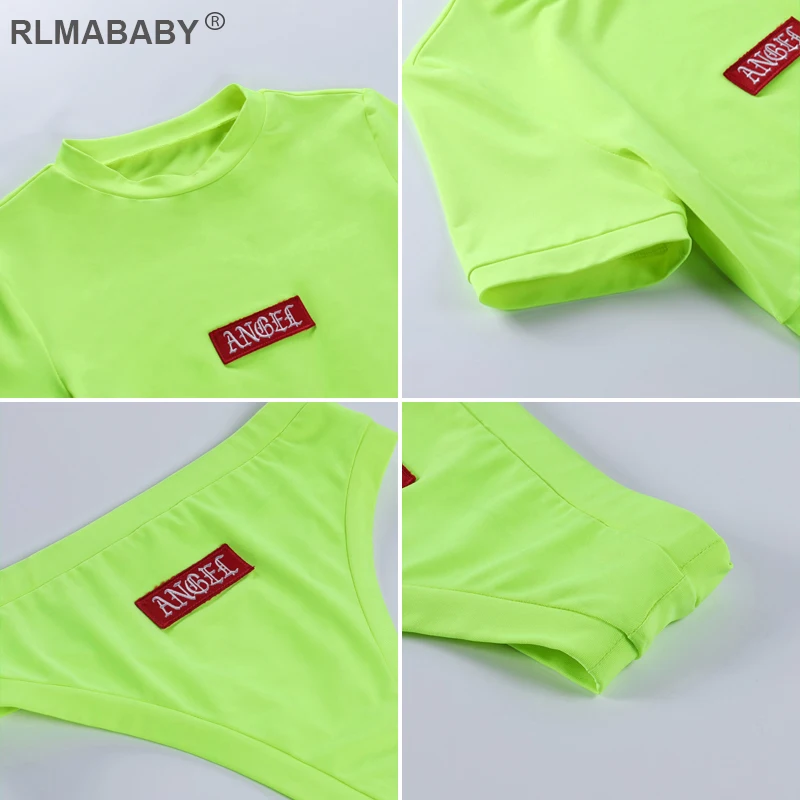 Fashion Casual Sport Sexy 2 Piece Set Women Embroidery Short Sleeve Cropped Tshirts And High Waist Shorts Tracksuit Swimsuit