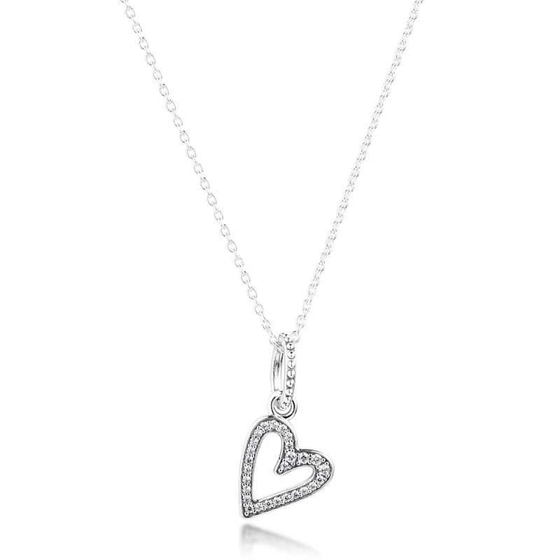 

Authentic 925 Sterling Silver Sparkling Freehand Heart Necklaces for Women Collier Pendant Necklace Jewelry Pendentif Argent