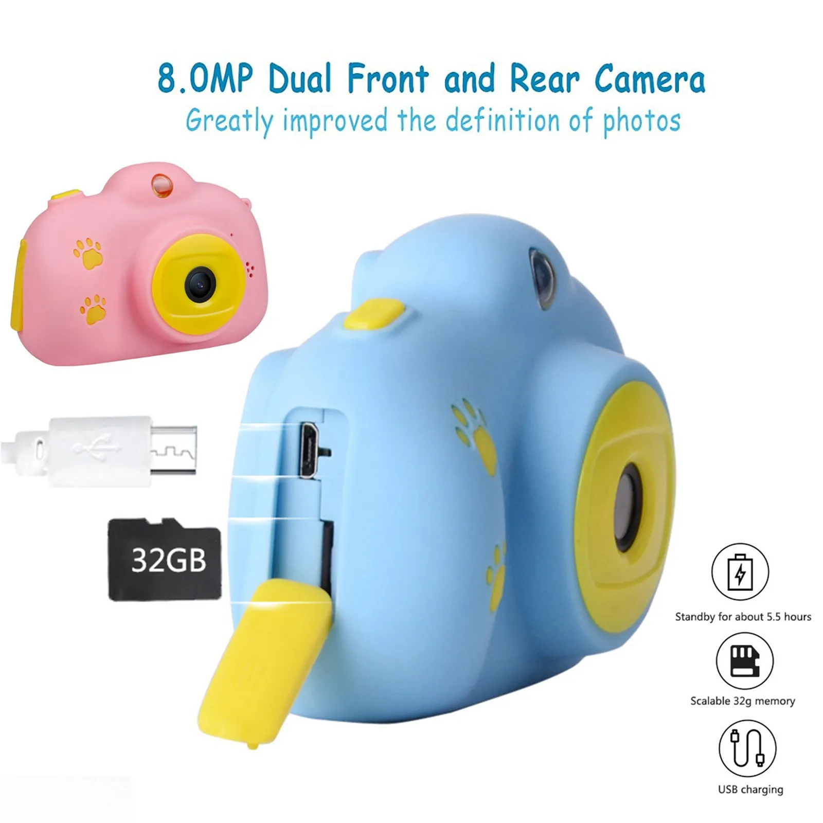 Kids Camera 1080P FHD Digital Video 8MP Camera 2-inch IPS Screen Selfie Toddler Camera with 32GB SD Card Rechargeable
Kids Camera 1080P FHD Digital Video 8MP Camera 2-inch IPS Screen Selfie Toddler Camera with 32GB SD Card Rechargeable