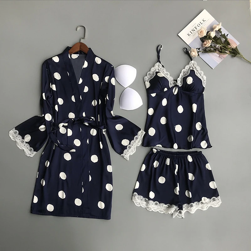 JULY'S SONG 3 PCS Women's Pajamas Set Polka Dot Lace Sexy Robe Nightwear Strap Sling Shorts Spring Summer Sleepwear Homewear
JULY'S SONG 3 PCS Women's Pajamas Set Polka Dot Lace Sexy Robe Nightwear Strap Sling Shorts Spring Summer Sleepwear Homewear