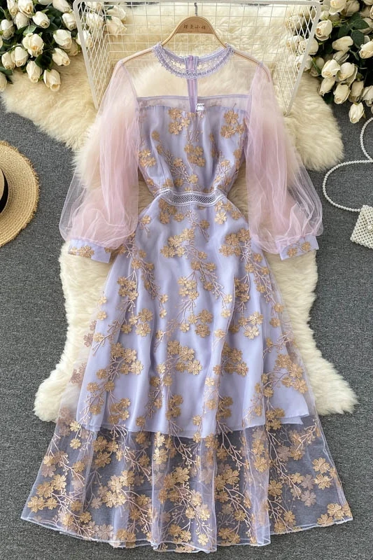Mesh Tulle Embroidery dress women o-neck Lantern Sleeve see through purple Fairy Dress New Spring Festival MIDI long dress
Mesh Tulle Embroidery dress women o-neck Lantern Sleeve see through purple Fairy Dress New Spring Festival MIDI long dress