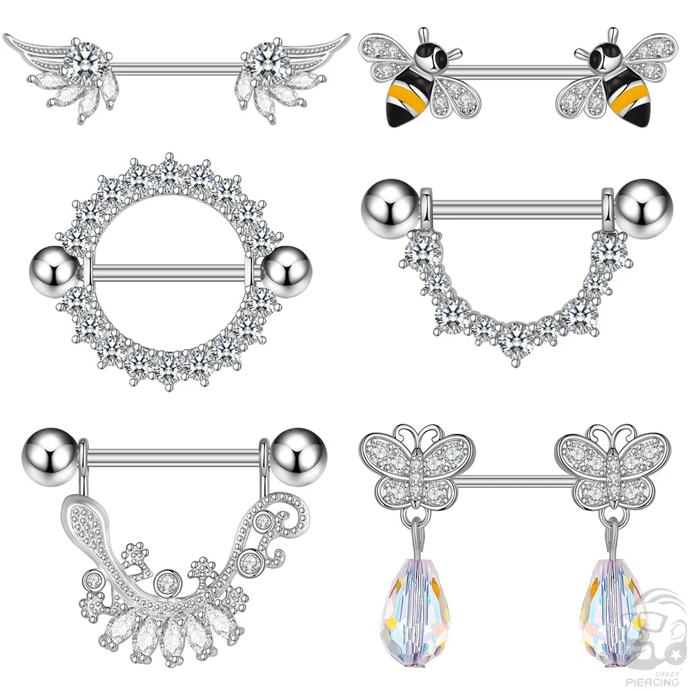 2PCS Butterfly Bee Nipple Piercings Shield Women Nipple Rings Cover Barbell Breast Bar Crystal Steel 14G Body Piercing Jewelry
2PCS Butterfly Bee Nipple Piercings Shield Women Nipple Rings Cover Barbell Breast Bar Crystal Steel 14G Body Piercing Jewelry