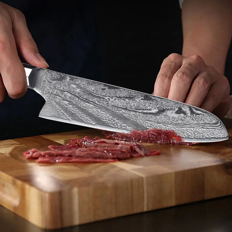 7 Inch Damascus Steel Kitchen Knife Santoku Knife Professional Japanese Chef's Knife AUS-10 Sharp Blade for Cutting Meat
7 Inch Damascus Steel Kitchen Knife Santoku Knife Professional Japanese Chef's Knife AUS-10 Sharp Blade for Cutting Meat
