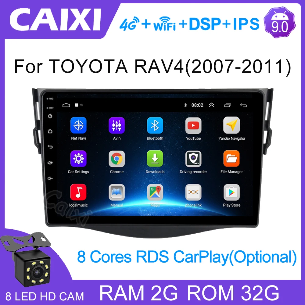 CAIXI 9 дюймовый мультимедийный плеер 2din Android 0 2 Гб ОЗУ для Toyota RAV4 Rav 4 2007 2008 2009 2010 2011