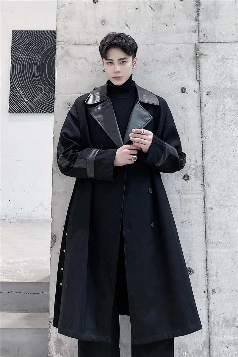 M-XL!Japanese design dark autumn and winter leather lapel super long woolen coat mens trend loose thick windbreaker.
M-XL!Japanese design dark autumn and winter leather lapel super long woolen coat mens trend loose thick windbreaker.