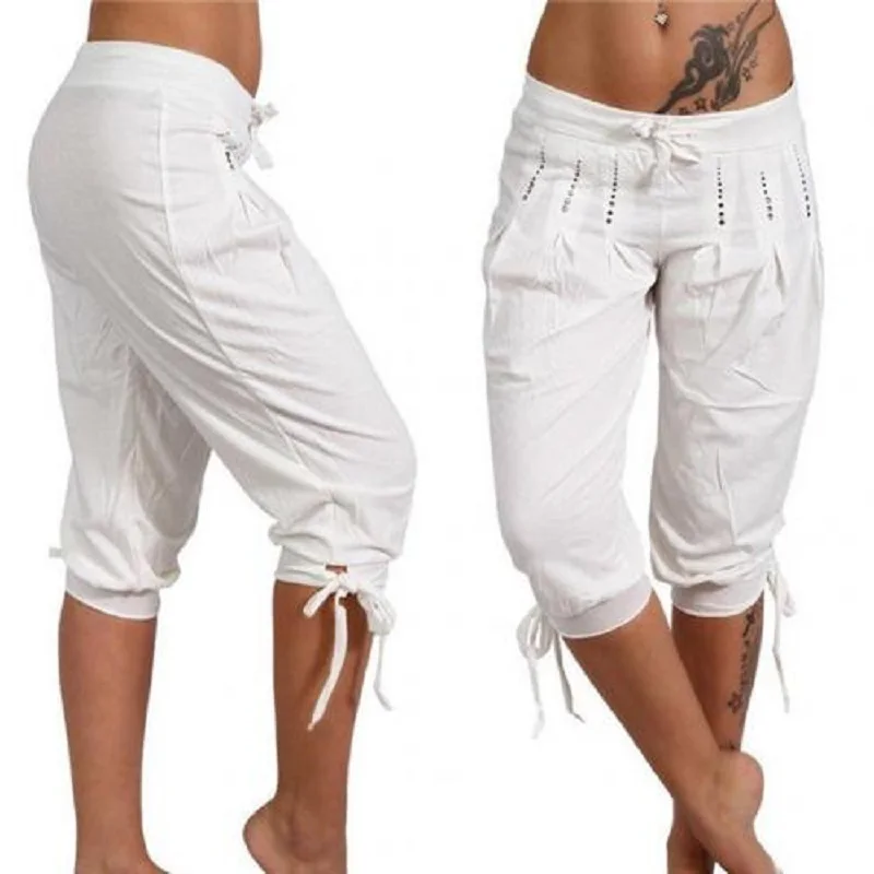 Summer Womens Casual Straight Pants Plus Size Womens Solid Color Sequined Pleated Pants Ladies Drawstring Capri Capri Pants
Summer Womens Casual Straight Pants Plus Size Womens Solid Color Sequined Pleated Pants Ladies Drawstring Capri Capri Pants