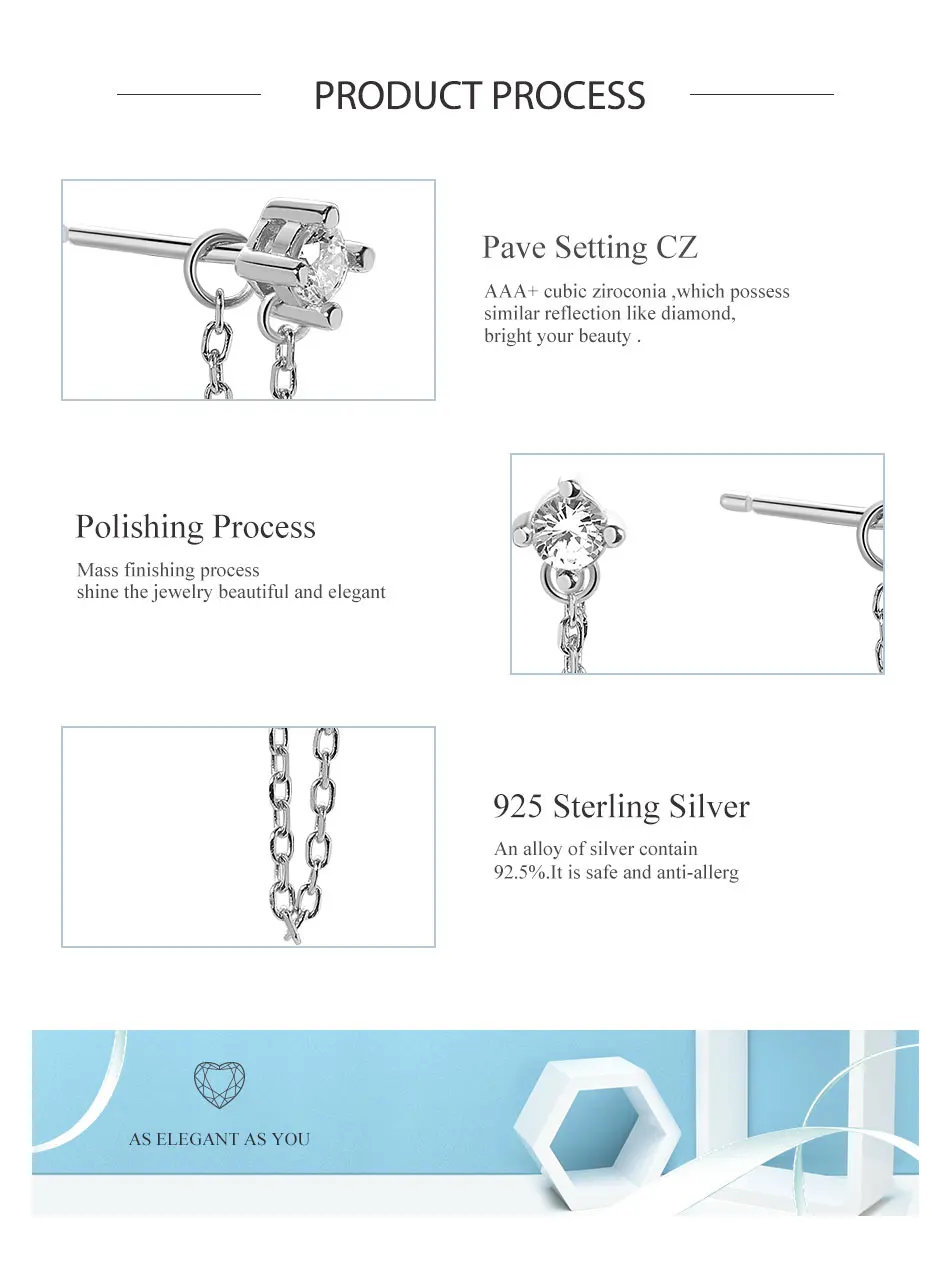 BELAWANG 100% 925 Sterling Silver AAA CZ Stud Earrings Unique Link Earring For Women Trendy In Style Jewelry
BELAWANG 100% 925 Sterling Silver AAA CZ Stud Earrings Unique Link Earring For Women Trendy In Style Jewelry
