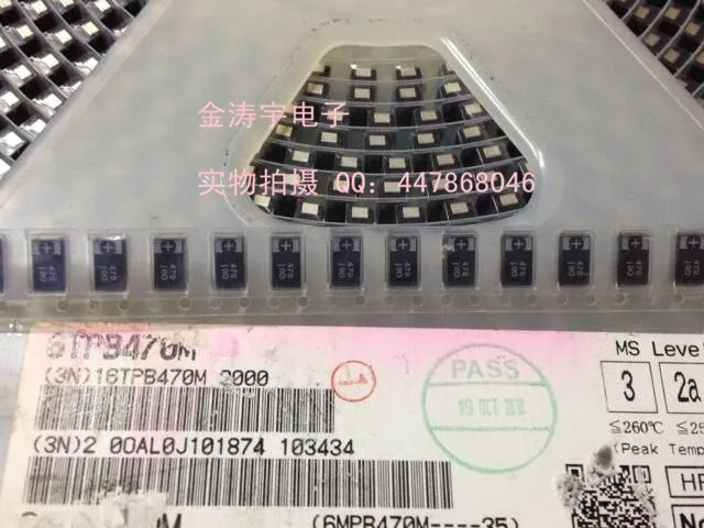 solid polymer tantalum capacitor 6tpb470m 6.3V470uF E 
solid polymer tantalum capacitor 6tpb470m 6.3V470uF E