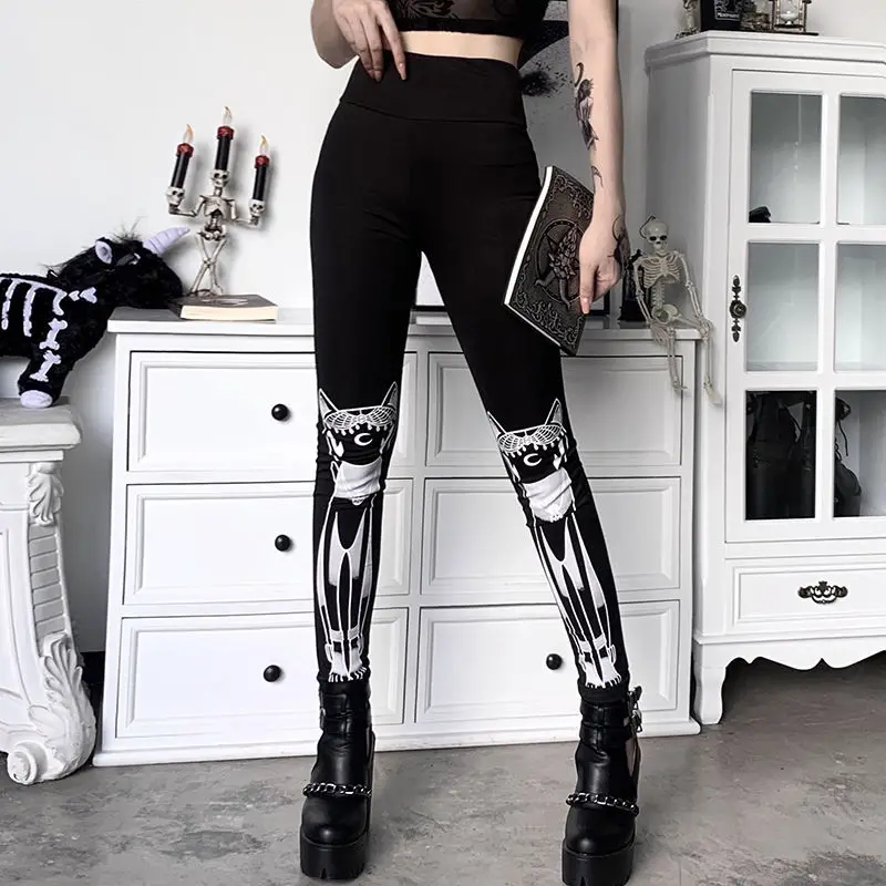 

Women's Trousers Leggings Egyptian Pharaoh Cat Print Tight Casual Pants Ins Wind High Waist Outer Leggings