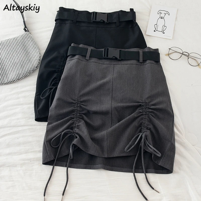 

Mini Skirts Women Slim Shirring Belt Fashion Sexy Summer All-match Empire Ins Chiffon Thin Cool Design College Casual Breathable