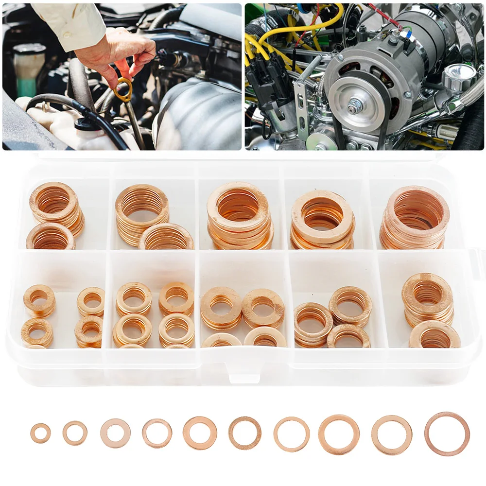 200Pcs Copper Washers Assorted M5 M6 M8 M10 M12 M14 Flat Washers O-rings Washers Kit 9 Sizes Sealing Ring Washers Assortment Set
200Pcs Copper Washers Assorted M5 M6 M8 M10 M12 M14 Flat Washers O-rings Washers Kit 9 Sizes Sealing Ring Washers Assortment Set