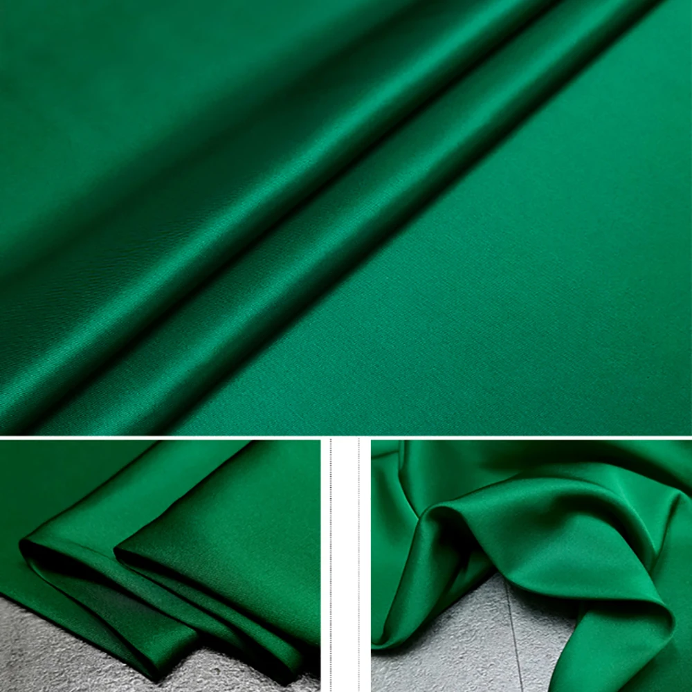 

High Quality Pure Mulberry Silk Twill Stretch Satin 20 momme 140cm Width Green Color 10