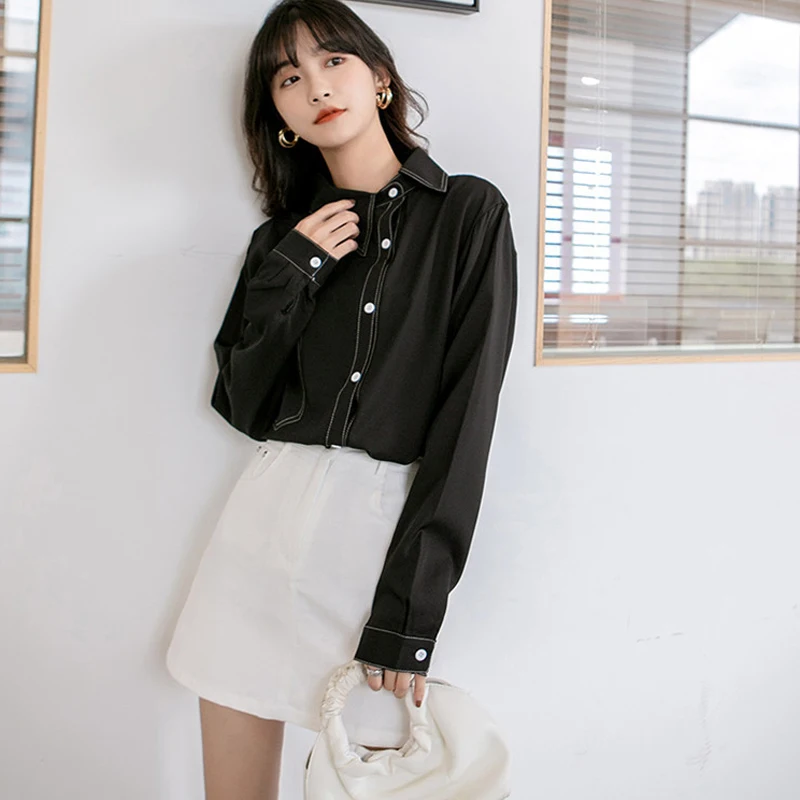 QWEEK Elegant Blouses Women Black Shirt Kpop Button Up Shirt Long Sleeve Top 2021 Korean Fashion Designer Blouses Women Casual
QWEEK Elegant Blouses Women Black Shirt Kpop Button Up Shirt Long Sleeve Top 2021 Korean Fashion Designer Blouses Women Casual