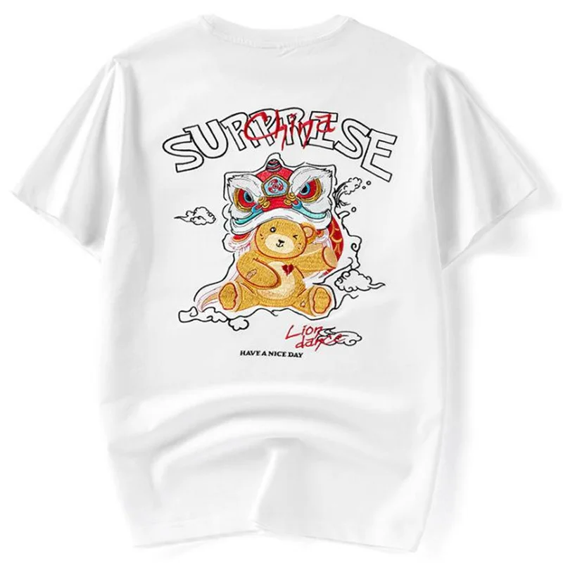 High Quality Summer Men Tee Eastern Original Casual Half Sleeve Country Tide Embroidery Lion Loose O-Neck T-Shirt Male Youth Top 
High Quality Summer Men Tee Eastern Original Casual Half Sleeve Country Tide Embroidery Lion Loose O-Neck T-Shirt Male Youth Top